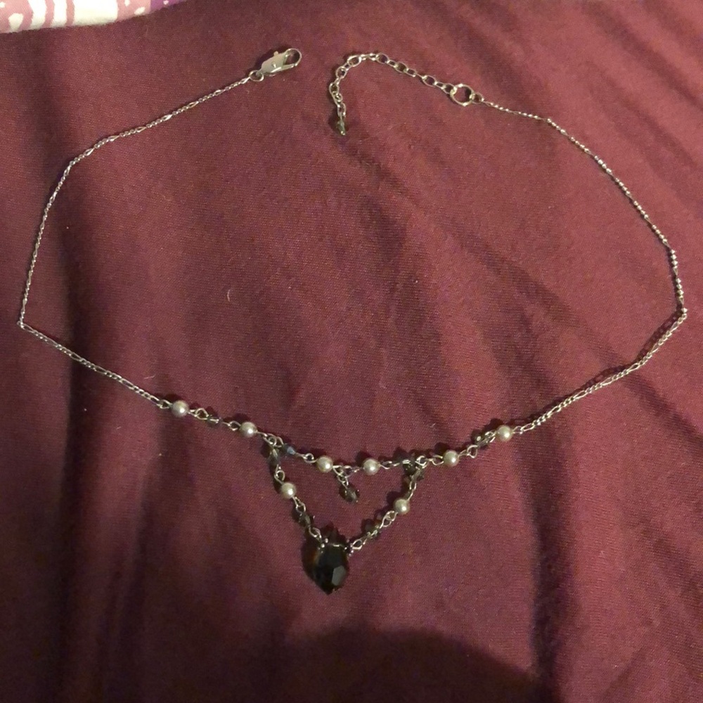 Purple and silver and beaded necklace and earrings